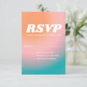 Retro Groovy Blauwgroen roze koraal Abstract huwel RSVP Kaartje (Staand voorkant)