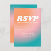 Retro Groovy Blauwgroen roze koraal Abstract huwel RSVP Kaartje (Voorkant / Achterkant)