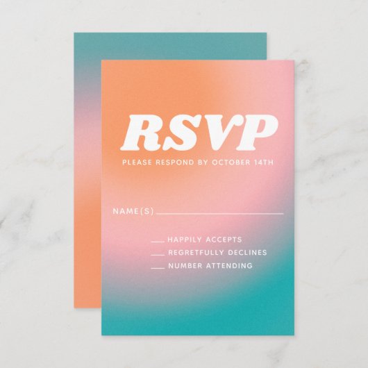 Retro Groovy Blauwgroen roze koraal Abstract huwel RSVP Kaartje (Voorkant / Achterkant)
