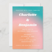 Retro Groovy Blauwgroen Roze Oranje Abstract huwel Kaart (Voorkant)