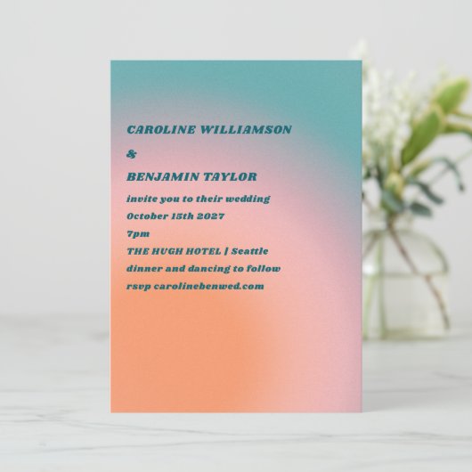 Retro Groovy Blauwgroen Roze Sinaasappel Gradient Kaart (Staand voorkant)