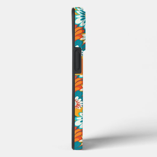 Retro Groovy Blauwgroen Sinaasappel & geel bloemmo Case-Mate iPhone Case (Achterkant / Rechts)