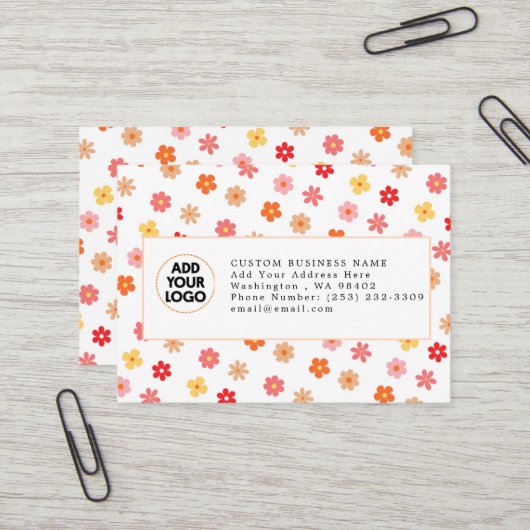 🌸 Retro Groovy Bloem Custom Logo Zakelijk Visitekaartje (Voorkant / Achterkant in situ)