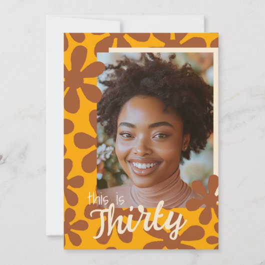 Retro Groovy Bloem Fotosjabloon Dertig Verjaardag Kaart (Voorkant)