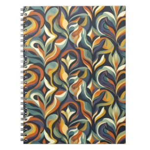 Retro Groovy Bloem Swirl Marineblauw Turquoise Ora Notitieboek