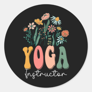 Retro Groovy Bloem Yoga Instructeur Wilde Bloem Te Ronde Sticker
