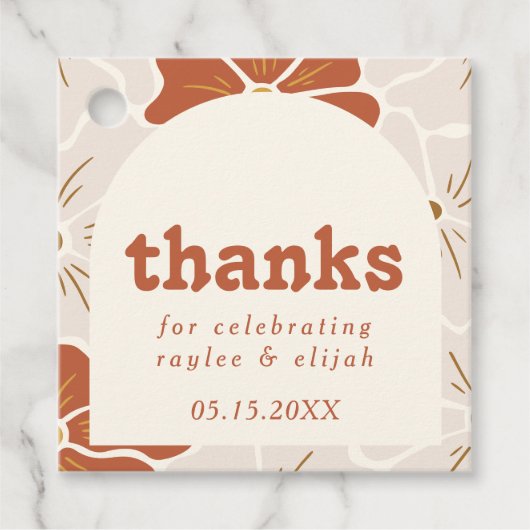 Retro Groovy bloemboog | Boho Favor Bedankjes Labels (Voorkant)