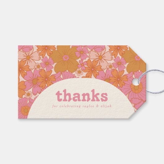 Retro Groovy bloemboog | Boho Favor Cadeaulabel (Voorkant (Horizontaal))