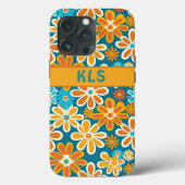 Retro Groovy Bloemen Blauwgroen Geel & Sinaasappel Case-Mate iPhone Case (Achterkant)