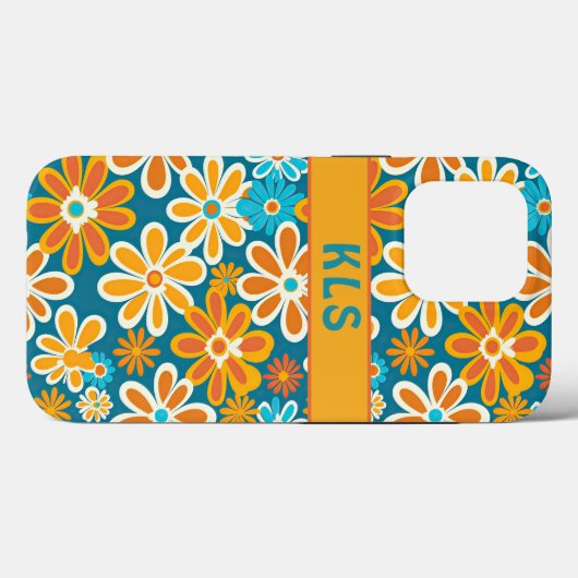 Retro Groovy Bloemen Blauwgroen Geel & Sinaasappel Case-Mate iPhone Case (Achterkant (horizontaal))