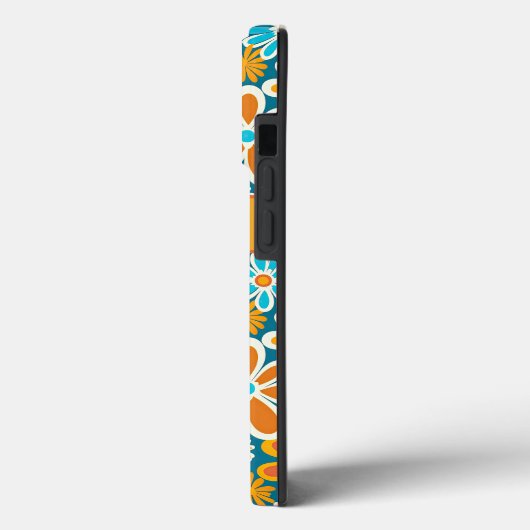 Retro Groovy Bloemen Blauwgroen Geel & Sinaasappel Case-Mate iPhone Case (Achterkant / Links)