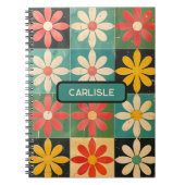 Retro Groovy Bloemen Doos Patroon Roze Geel Daisy Notitieboek (Voorkant)
