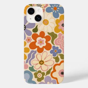 Retro Groovy Bloemen Harten Vredestekens Case-Mate iPhone 14 Hoesje