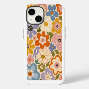 Retro Groovy Bloemen Harten Vredestekens Case-Mate iPhone 14 Hoesje
