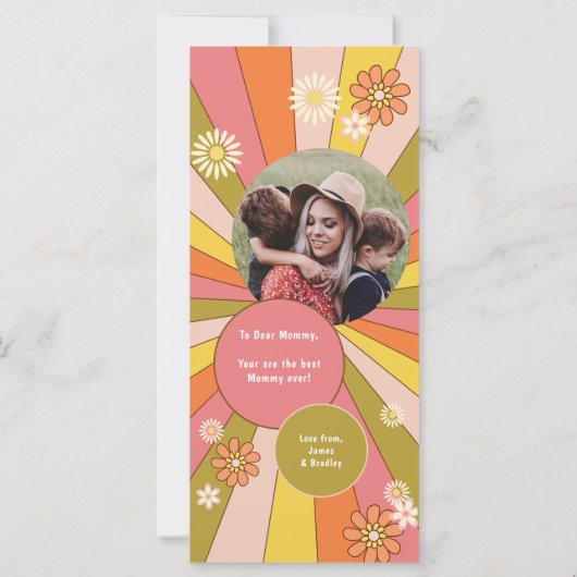 Retro Groovy Bloemen Moederdag Foto Kaart (Achterkant)