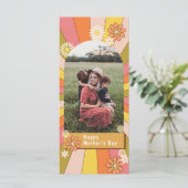 Retro Groovy Bloemen Moederdag Foto Kaart (Staand voorkant)