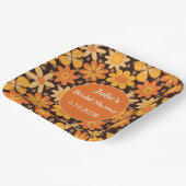 Retro groovy bloemen orange gele bruiloft  papieren bordje (Gebogen)