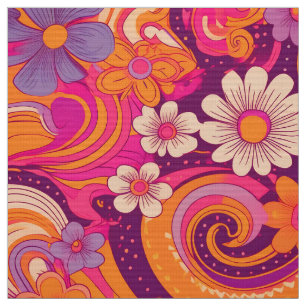 retro Groovy bloemen Stof