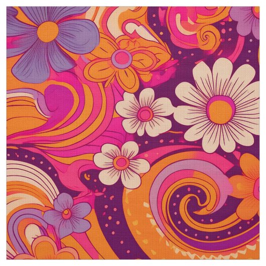 retro Groovy bloemen Stof (Swatch)