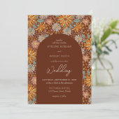 Retro groovy bloemen terracotta sinaasappel salie  kaart (Staand voorkant)