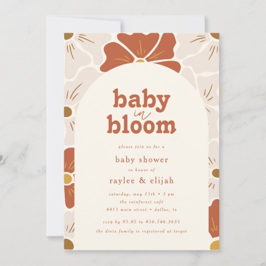Retro Groovy Bloemenboog Baby in Bloom | Boho Kaart (Voorkant)