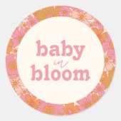 Retro Groovy Bloemenboog Baby in Bloom | Boho Ronde Sticker (Voorkant)