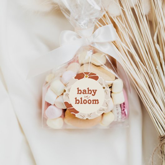 Retro Groovy Bloemenboog Baby in Bloom | Boho Ronde Sticker