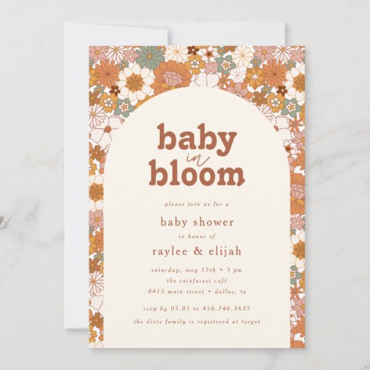 Retro Groovy Bloemenboog Baby in Bloom | Neutraal Kaart (Voorkant)
