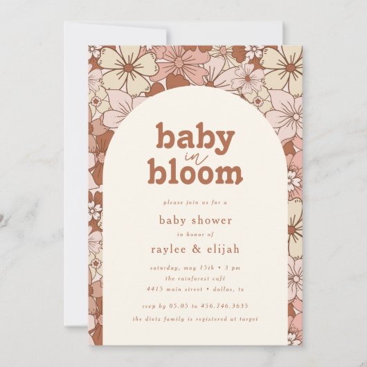 Retro Groovy Bloemenboog Baby in Bloom | Neutraal Kaart (Voorkant)
