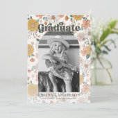 Retro Groovy Bloemenboog Foto Kinder Afstuderen Kaart (Staand voorkant)