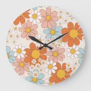 Retro Groovy Bloemendaisy Naadloos Patroon Grote Klok
