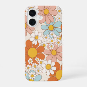 Retro Groovy Bloemendaisy Naadloos Patroon iPhone 16 Hoesje