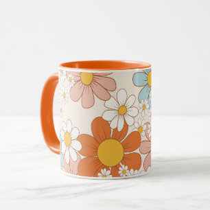 Retro Groovy Bloemendaisy Naadloos Patroon Mok