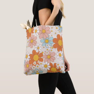 Retro Groovy Bloemendaisy Naadloos Patroon Tote Bag