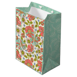 Retro Groovy Bloemenroze en groen Medium Cadeauzakje
