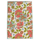 Retro Groovy Bloemenroze en groen Medium Cadeauzakje (Achterkant)