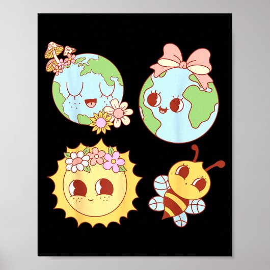 Retro groovy bloemhart aarde dag milieuvriendelijk poster (Voorkant)