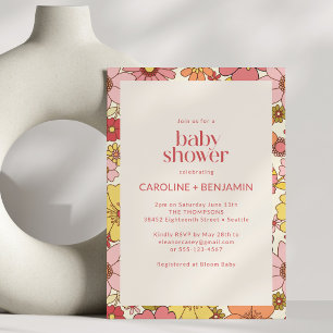 Retro Groovy Bloemige All-in-One Koppel Baby Showe Kaart
