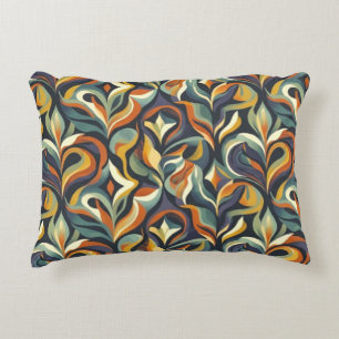 Retro Groovy Bloemige Draaiing Navy Teal Oranje Pa Accent Kussen