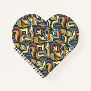 Retro Groovy Bloemige Draaiing Navy Teal Oranje Pa Notitieboek