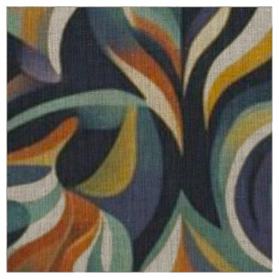Retro Groovy Bloemige Draaiing Navy Teal Oranje Pa Stof