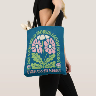 Retro Groovy Bloemige Inspirerende Spreuk Tote Bag