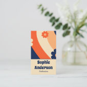 Retro Groovy Bloemige Visitekaartje met QR-code (Staand voorkant)