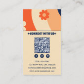 Retro Groovy Bloemige Visitekaartje met QR-code (Achterkant)