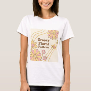 Retro Groovy Bloemmotief Smiley Face Bloem T-shirt