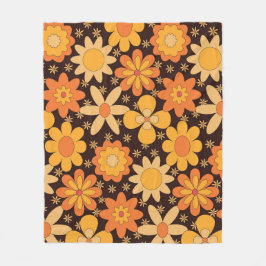 Retro groovy bloempatroon geel en oranje fleece deken