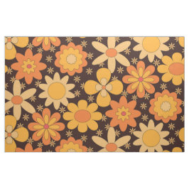 Retro groovy bloempatroon geel en oranje stof