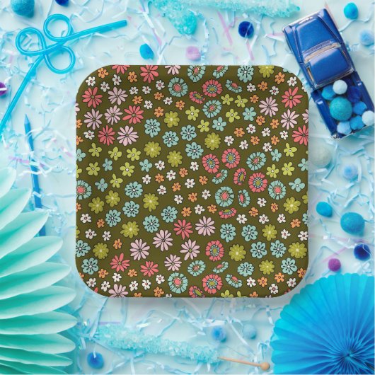 Retro Groovy Bloempatroon Papieren Bordje (Feest)
