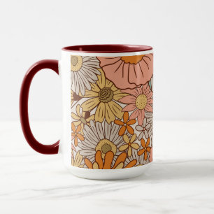 Retro groovy bloempatroon uit de jaren 70 mok