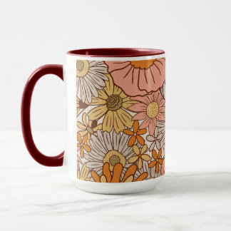 Retro groovy bloempatroon uit de jaren 70 mok